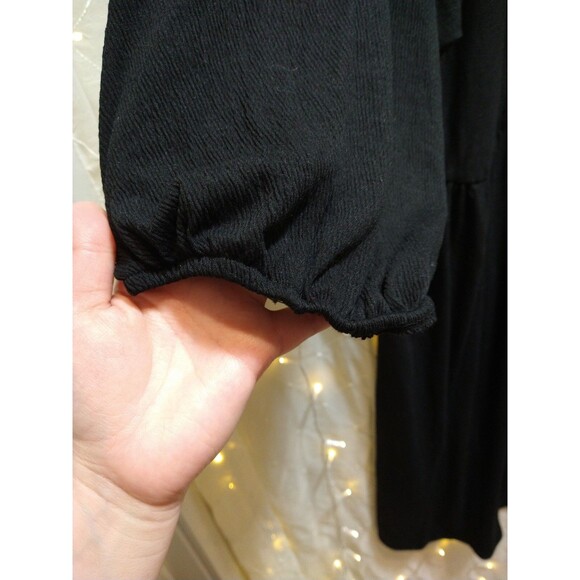 AVA & VIV WOMANS 3X BLACK MIDI DRESS 3/4 SLEEVE V NECK RIPPLE W/ POCKETS COMFY - Picture 4 of 10